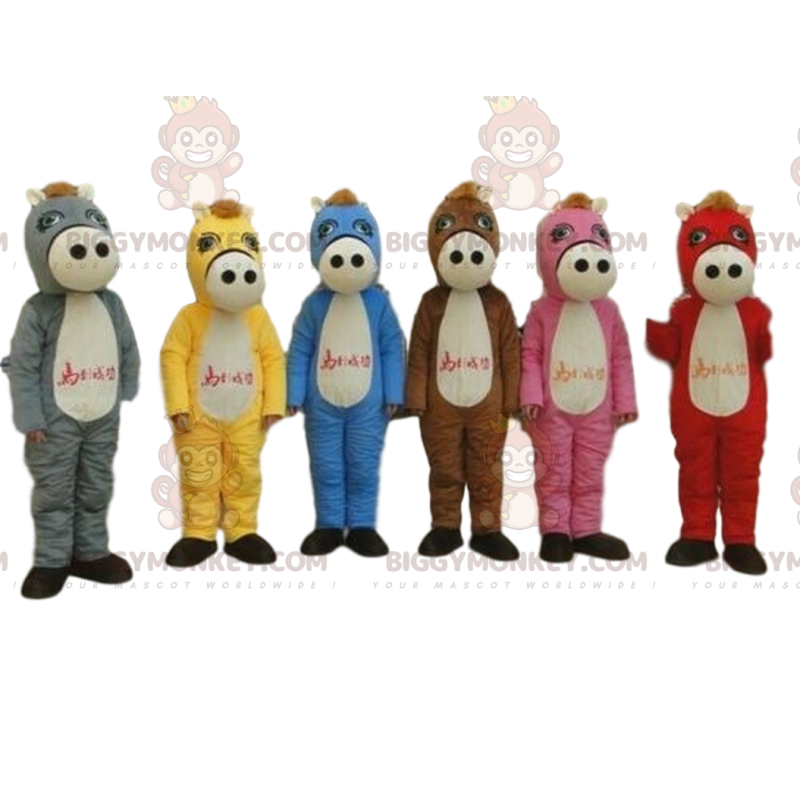 6 multicolored horses, 6 colorful horse mascot BIGGYMONKEY™s –