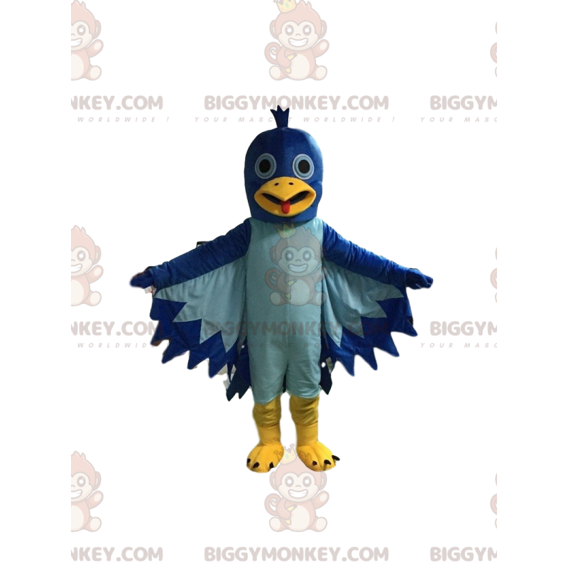 White and blue bird costume mascot, round and Sizes L (175-180CM)