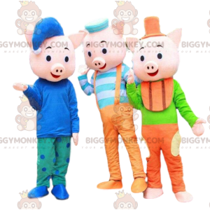BIGGYMONKEY™s "Three Little Pigs"-maskot, 3 griskostymer -