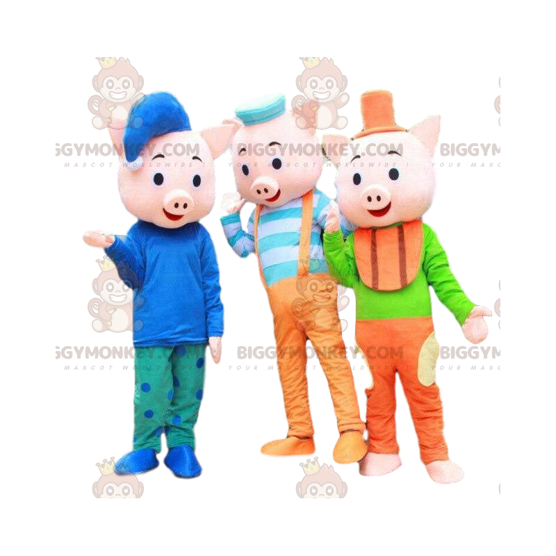 BIGGYMONKEY™ "Three Little Pigs" maskotti, 3 sian asua -
