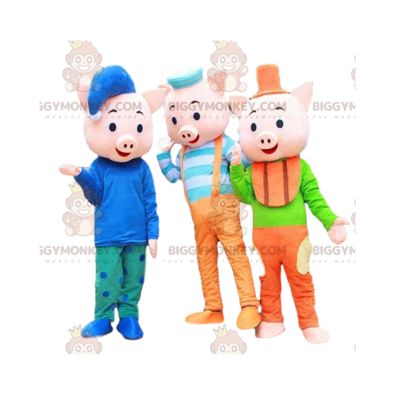 mascotte BIGGYMONKEY™s des « Trois petits cochons », 3 costumes