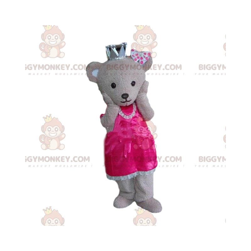 Teddy Bear BIGGYMONKEY™ maskotdräkt klädd som drottning, krönad
