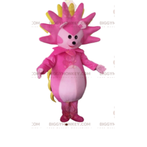 BIGGYMONKEY™ mascot costume of pink, white and yellow hedgehog