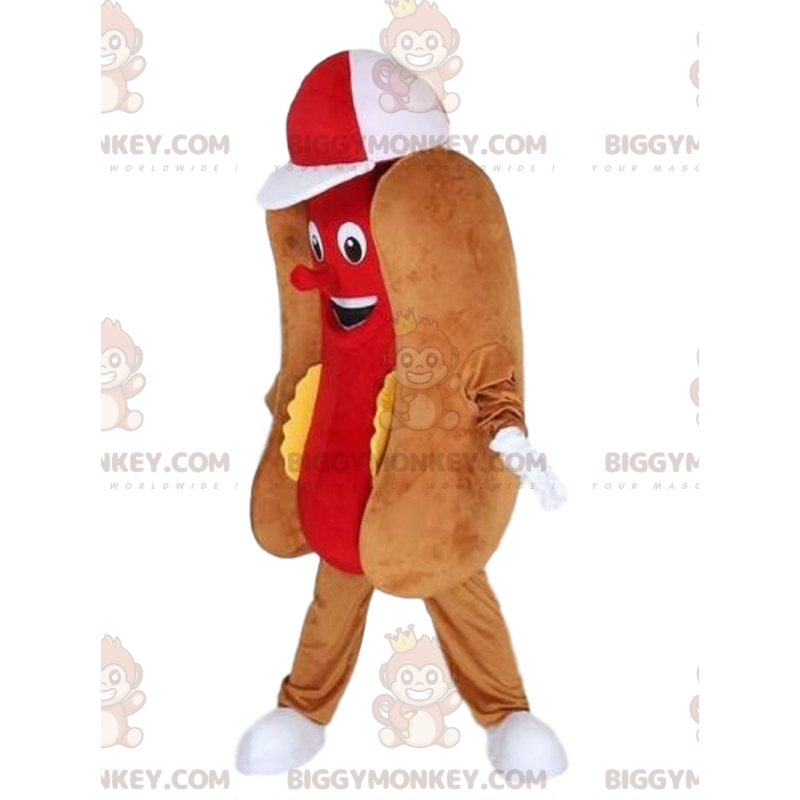 Hot dog BIGGYMONKEY™ maskotdräkt, snabbmatskostym, jättekorv -