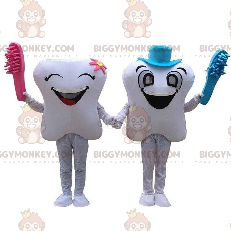2 BIGGYMONKEY™s mascot of white teeth, couple of giant teeth –