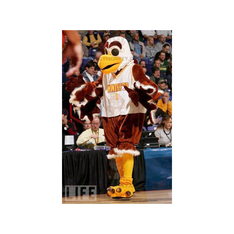BIGGYMONKEY™ Disfraz de mascota águila buitre marrón, blanco y