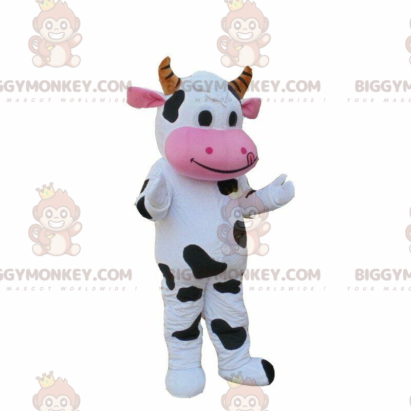 Fantasia de mascote de vaca branca e preta BIGGYMONKEY™