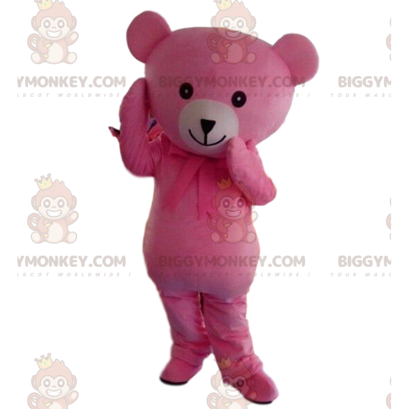 BIGGYMONKEY™ Maskottchenkostüm rosa und weißer Teddy, rosa