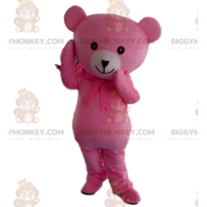 Fantasia de mascote BIGGYMONKEY™ ursinho rosa e branco