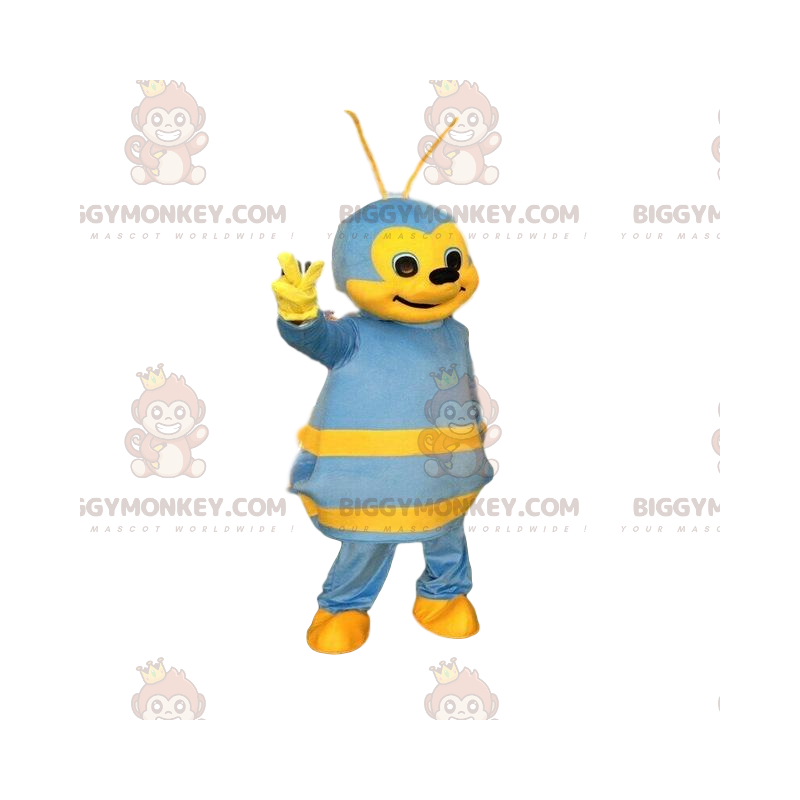 BIGGYMONKEY™ maskot kostume blå og gul bi, farverigt insekt