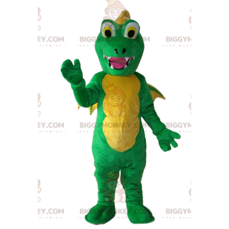 BIGGYMONKEY™ mascot costume green and yellow dragon, green