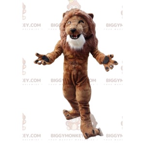 BIGGYMONKEY™ mascot costume of very muscular lion, bodybulder