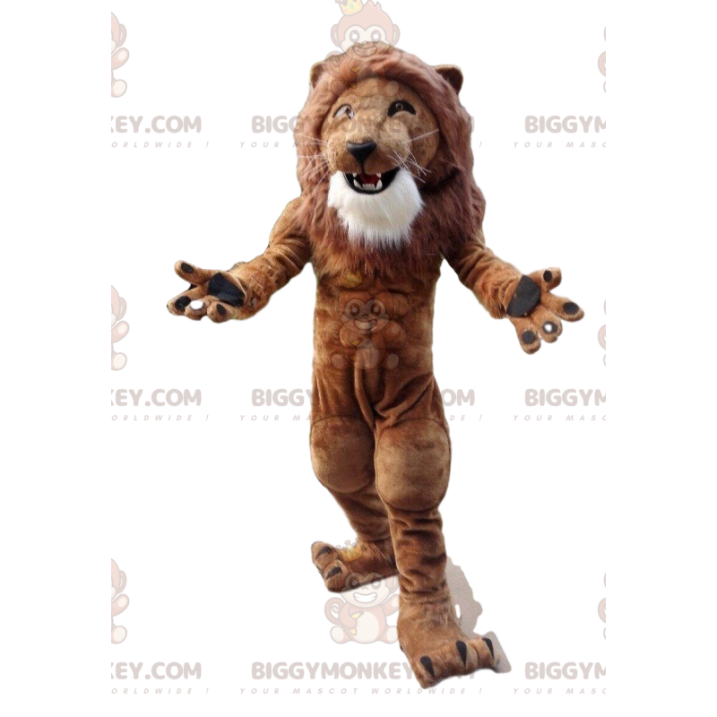 BIGGYMONKEY™ mascot costume of very muscular lion, bodybulder