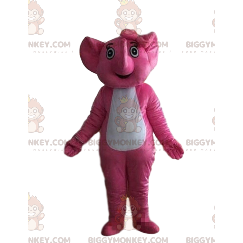 Costume da mascotte BIGGYMONKEY™ elefante rosa e bianco