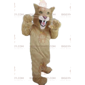 Beżowy kostium maskotki BIGGYMONKEY™ puma, groźnie wyglądający