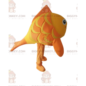 Traje de mascote BIGGYMONKEY™ de peixe laranja e amarelo, traje