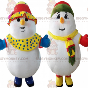 2 bonecos de neve coloridos, mascote de inverno do BIGGYMONKEY™