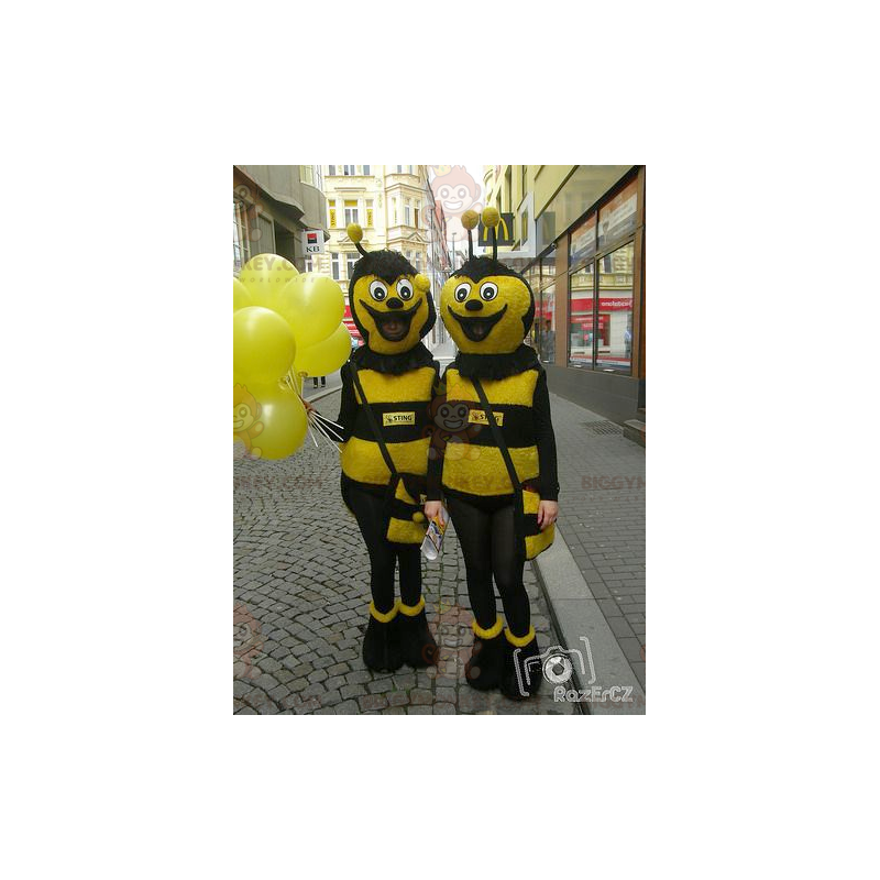 2 BIGGYMONKEY™ keltaisten ja mustien mehiläisten maskotti -