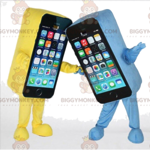 Duo de mascottes BIGGYMONKEY™ de smartphones un jaune et un