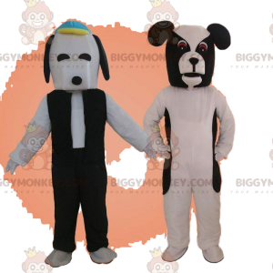 2 cães mascote BIGGYMONKEY™, fantasias de cão preto e branco –