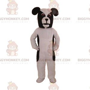 Traje de mascote BIGGYMONKEY™ de cachorro preto e branco