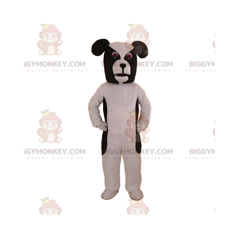 Traje de mascote BIGGYMONKEY™ de cachorro preto e branco