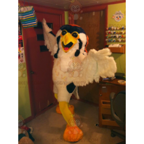 Costume de mascotte BIGGYMONKEY™ de hiboux d'oiseau blanc jaune