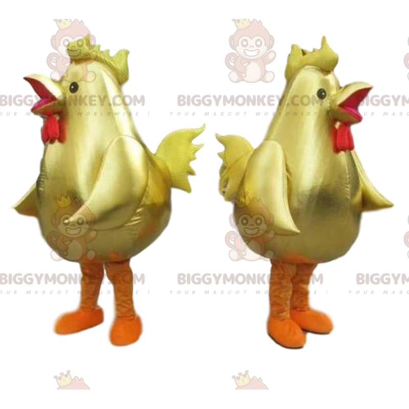 Costume de mascotte BIGGYMONKEY™ de poule dorée, costume de