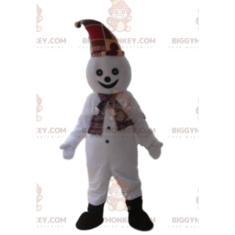 Snowman BIGGYMONKEY™ Mascot Costume, Smiling Costume -