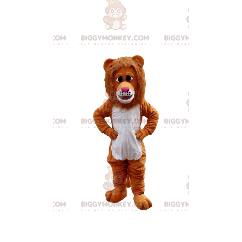 Brown and white lion BIGGYMONKEY™ mascot costume, feline