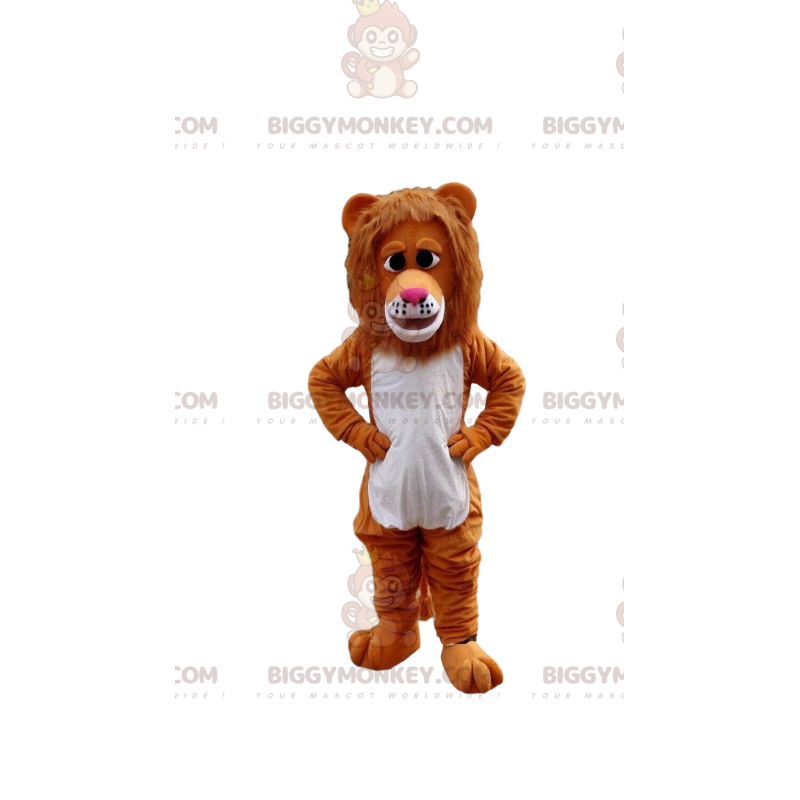 Traje de mascote BIGGYMONKEY™ de leão marrom e branco, traje de