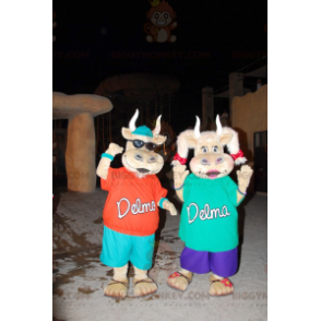 2 mascotes de vacas fofas e coloridas do BIGGYMONKEY™ –
