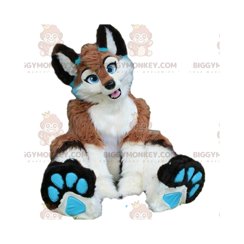 Kostým maskota BIGGYMONKEY™ Giant Furry Brown, White & Blue Fox