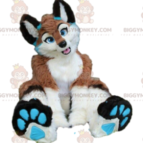 BIGGYMONKEY™ Giant Furry Brown, White & Blue Fox maskotti puku