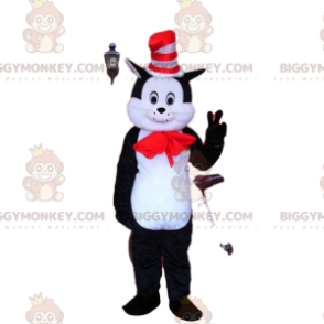 BIGGYMONKEY™ mascot costume of black and white cat with a hat