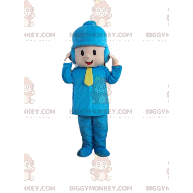 Little Boy BIGGYMONKEY™ mascottekostuum gekleed in winteroutfit