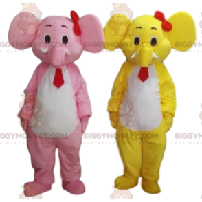 2 elefanti mascotte di BIGGYMONKEY™, uno giallo e uno rosa. 2