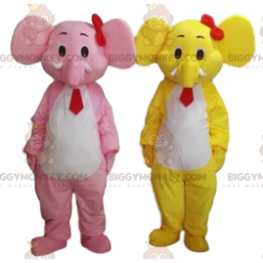 BIGGYMONKEY™s maskotelefanter, en gul och en rosa. 2 elefanter