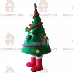 Costume de mascotte BIGGYMONKEY™ de sapin de Noël vert décoré