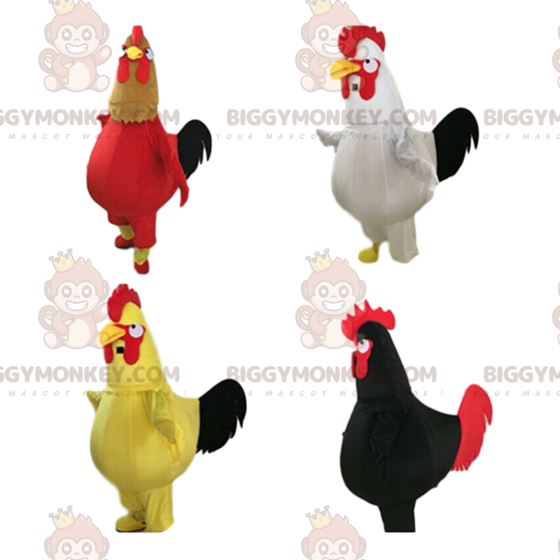 4 riesige bunte Hähne, bunte Hühner BIGGYMONKEY™s Maskottchen -