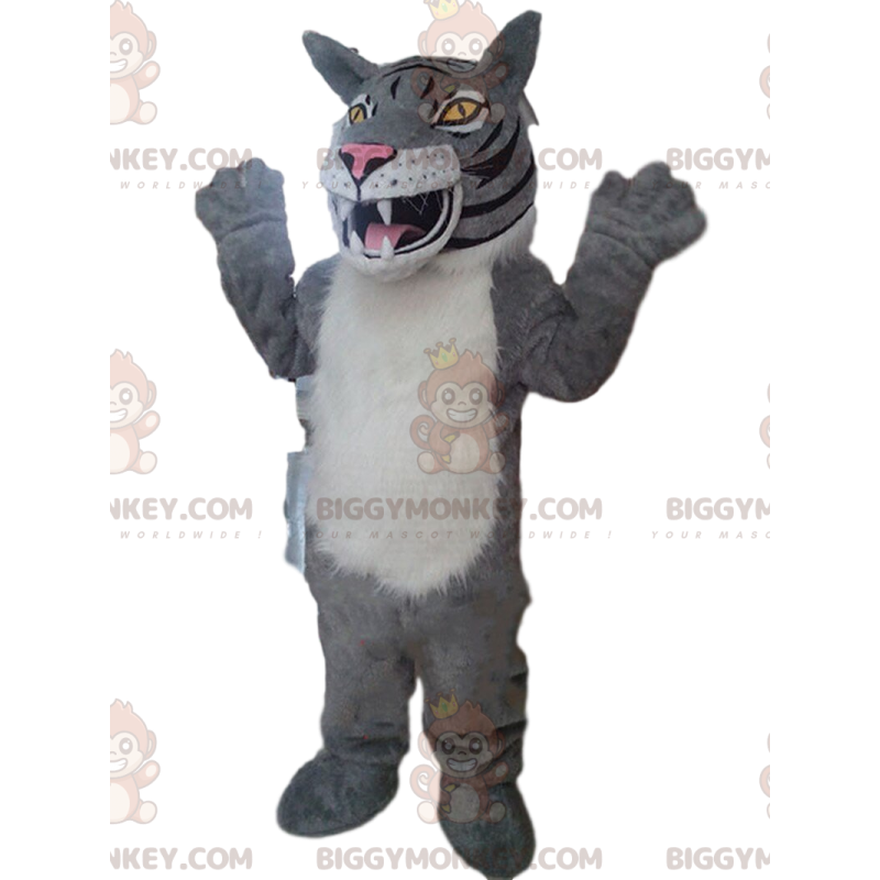 Kostým maskota BIGGYMONKEY™ šedý a bílý kostým tygra, lva a