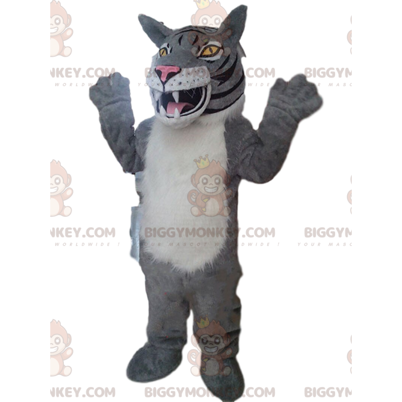 Traje de mascote BIGGYMONKEY™ tigre cinza e branco, leão, traje