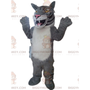 BIGGYMONKEY™ maskot kostume grå og hvid tiger, løve