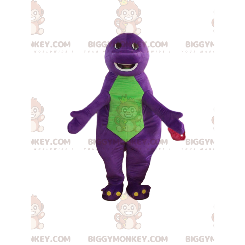 Costume de mascotte BIGGYMONKEY™ de dinosaure violet et vert