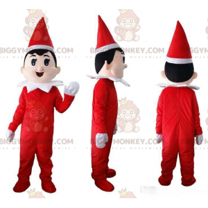 Rode en witte kerstelf BIGGYMONKEY™ mascottekostuum