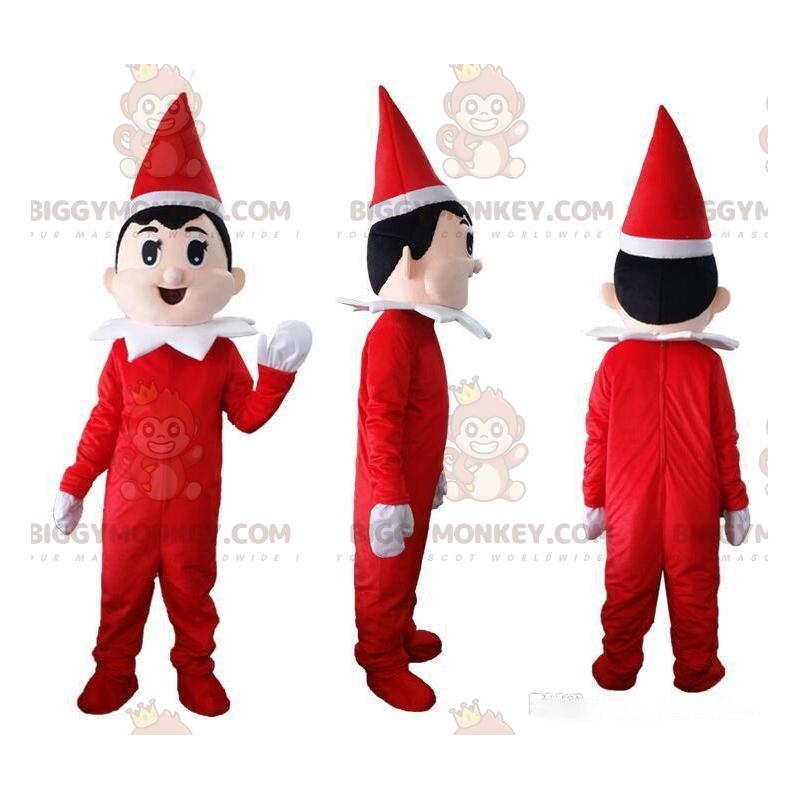 Rot-weißer Weihnachtself BIGGYMONKEY™ Maskottchen-Kostüm