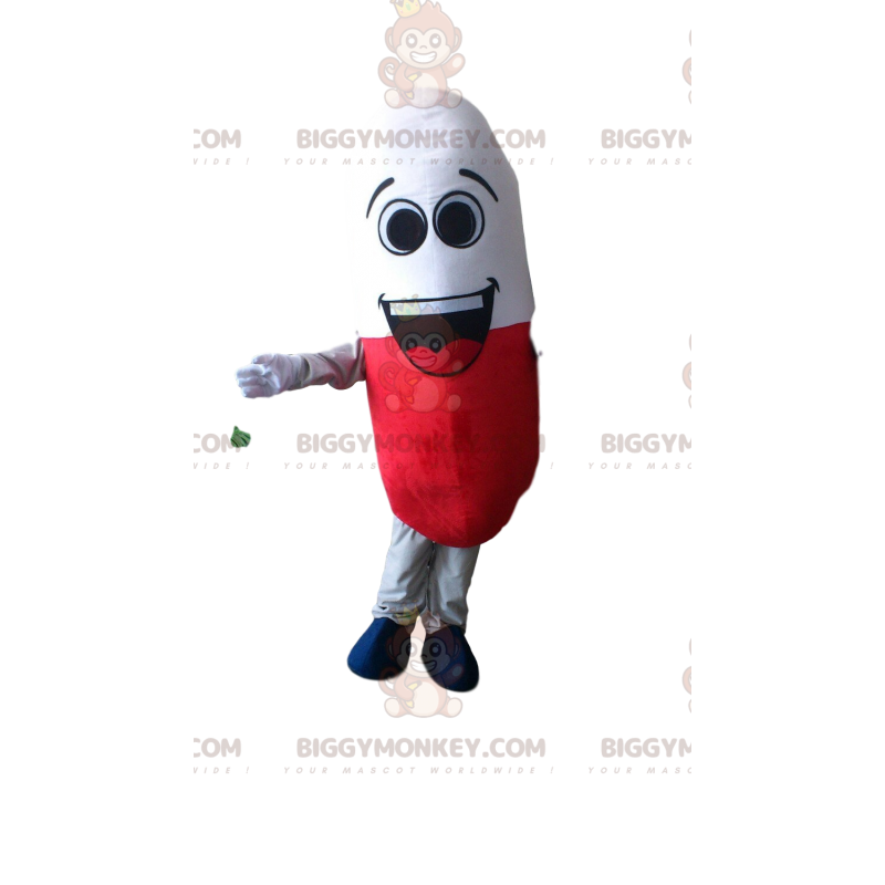 Rød og hvid pille BIGGYMONKEY™ maskot kostume, medicin kostume