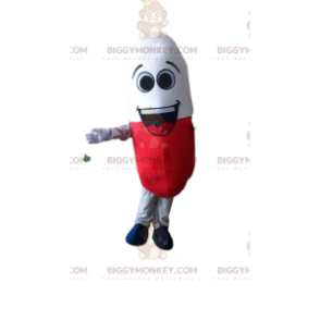 Costume de mascotte BIGGYMONKEY™ de pilule rouge et blanche