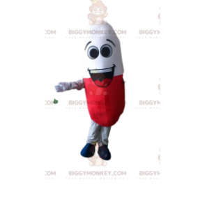 Rød og hvid pille BIGGYMONKEY™ maskot kostume, medicin kostume
