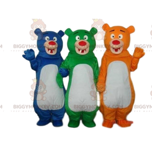3 BIGGYMONKEY™s färgglada björnmaskotar, 3 olika färgade nallar